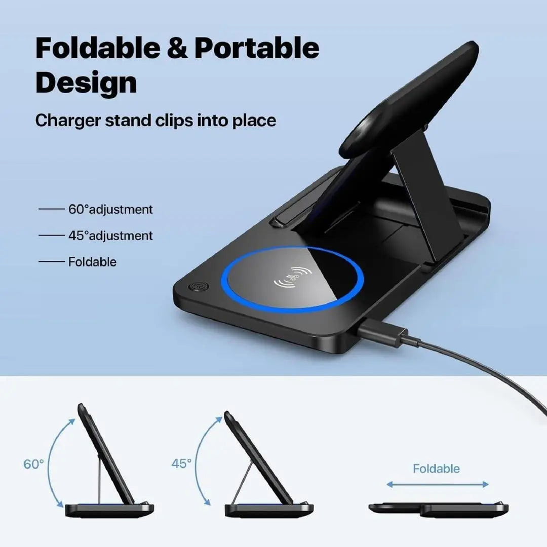 3-in-1 Magnetic Foldable Wireless Charger Stand – Fast Charging Charging Pad None 