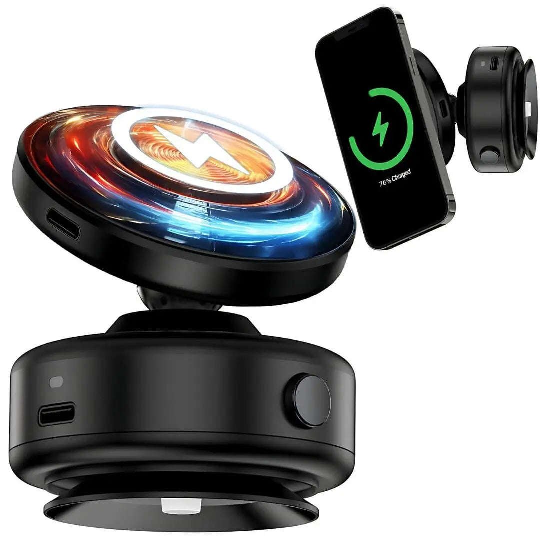 Magnetic Wireless Car Charger Mount - Fast Charging and Secure Hold Phone Mount None Black 