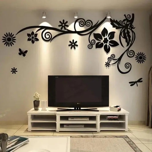 3D Flower Acrylic Wall Decor Flower Wall Decor None Black 