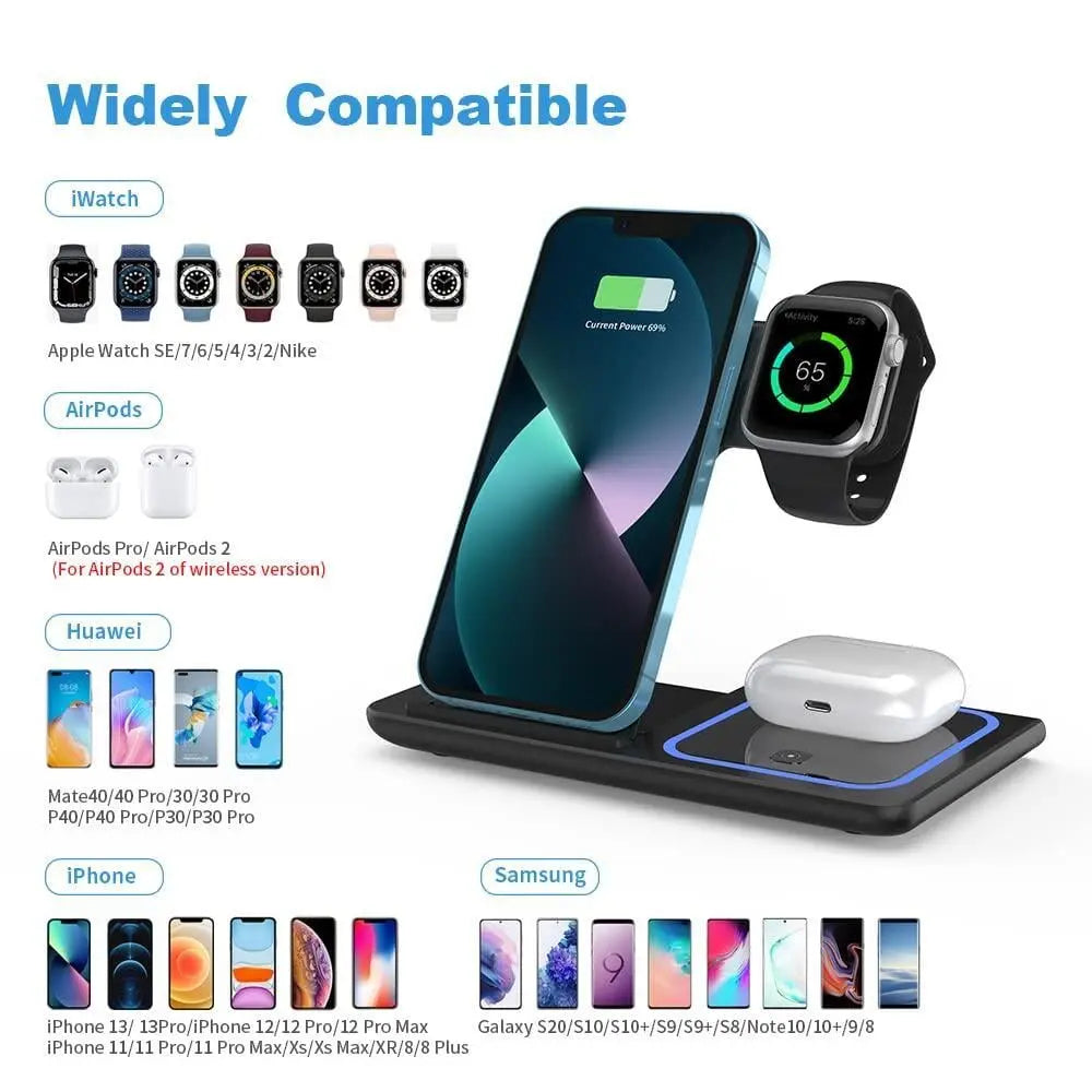 3-in-1 Magnetic Foldable Wireless Charger Stand – Fast Charging Charging Pad None 