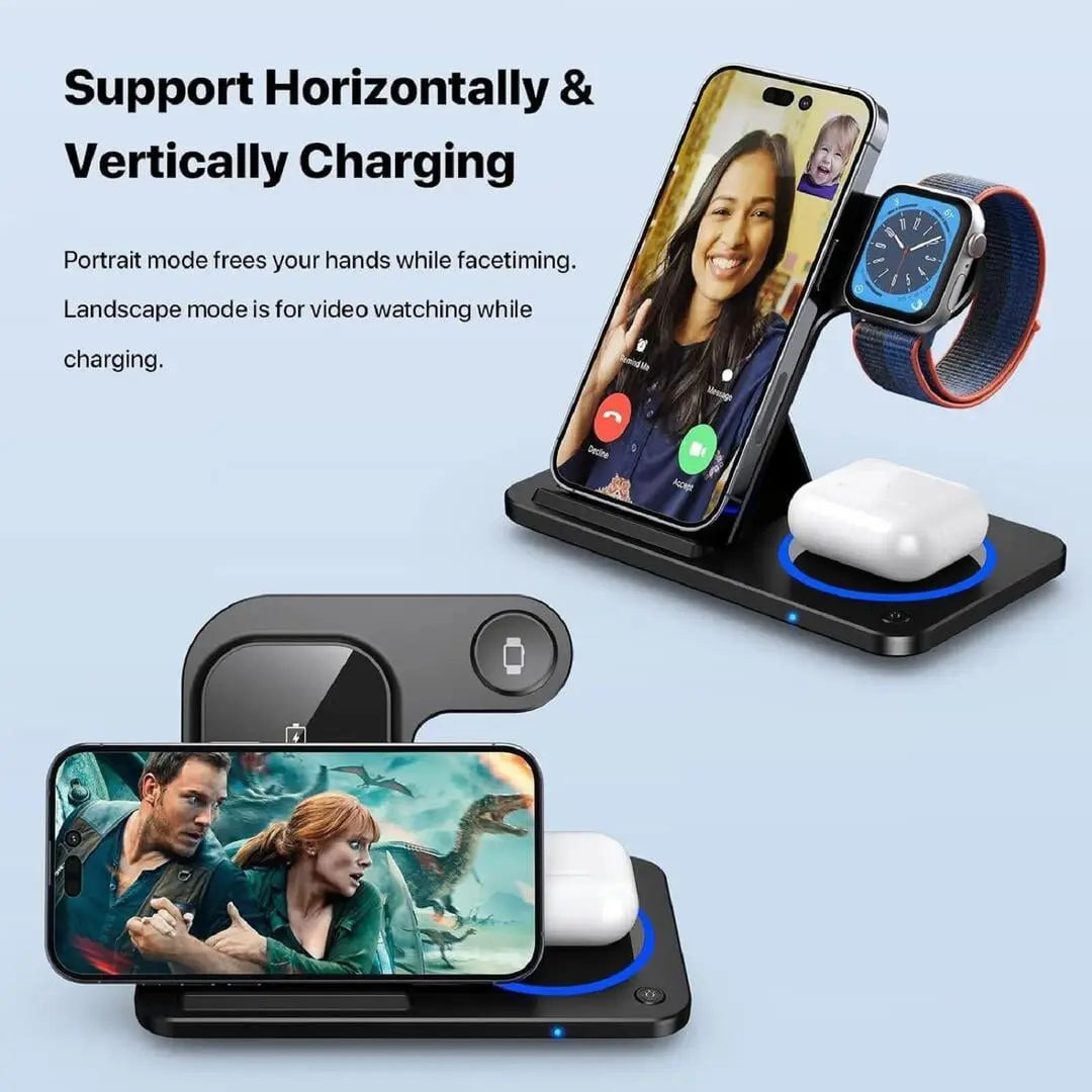 3-in-1 Magnetic Foldable Wireless Charger Stand – Fast Charging Charging Pad None 